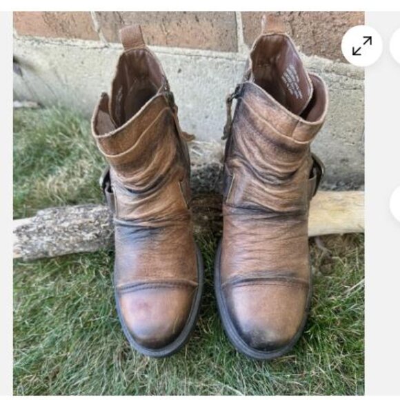 Earth Jericho Boots Women's 8 Brown Leather Comfort Cap Toe Biker Moto Buckle - Picture 2 of 9